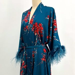 NWT Midi Kimono with feathers